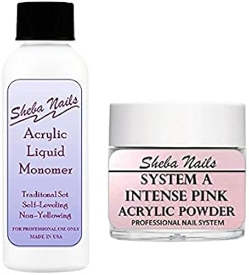 SHEBA NAILS System A Acrylic Nail Powder Combo Kit 4oz. Acrylic Liquid & 1oz. Intense Pink Acrylic Powder