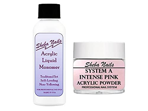SHEBA NAILS System A Acrylic Nail Powder Combo Kit 4oz. Acrylic Liquid & 1oz. Intense Pink Acrylic Powder