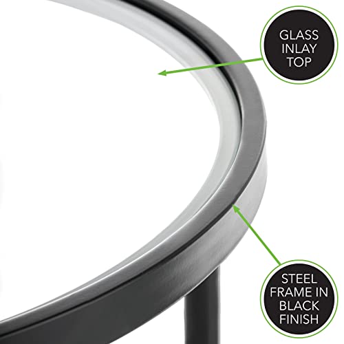 Mdesign Round Metal Side/End Table With Decorative Legs, In-Lay Top, Home Decor Accent Furniture For Living Room, Bedroom - Matte Black/Clear Glass #TOP2