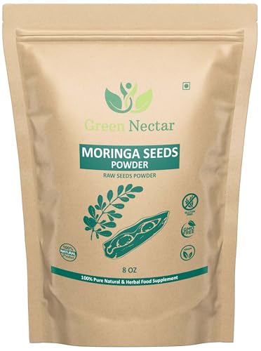 GREEN NECTAR 100% Pure Moringa Oleifera Seed Powder - 8oz - Non-GMO, Vegan, Kosher, Gluten Free (8 Oz - 1 Pack)