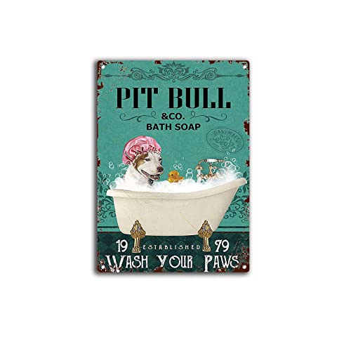 Letreros de metal Pit Bull Dog Pit Bull Co - Letrero de lata de jabón de baño, vintage, divertido, hogar, cocina, bar, club, cueva, rústico, decoración de pared, 14 x 20 cm