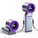 Portable Handheld Turbo Fan, 199 Gear Speed, 24 Hs Cooling Time, 5500mAh Rechargeable Mini Personal Hand Fan, Foldable Design, Travel Essentials, Beach Vacation, Gifts for Women, Men,Grey Purple