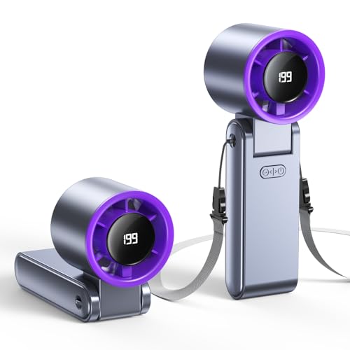 Portable Handheld Turbo Fan, 199 Gear Speed, 24 Hs Cooling Time, 5500mAh Rechargeable Mini Personal Hand Fan, Foldable Design, Travel Essentials, Beach Vacation, Gifts for Women, Men, Grey Purple by Fanseesy - Used condition - CA$21.82