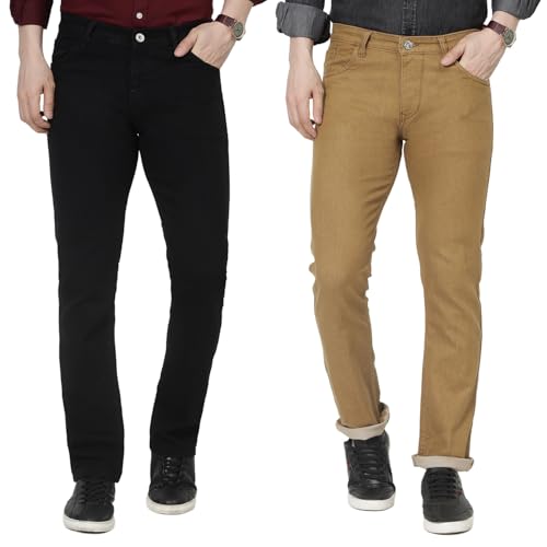 Image of DAIS Men's Stretchable Straight Fit Mid Rise Jeans, Pack of 2, (Combo of 2 Jeans)