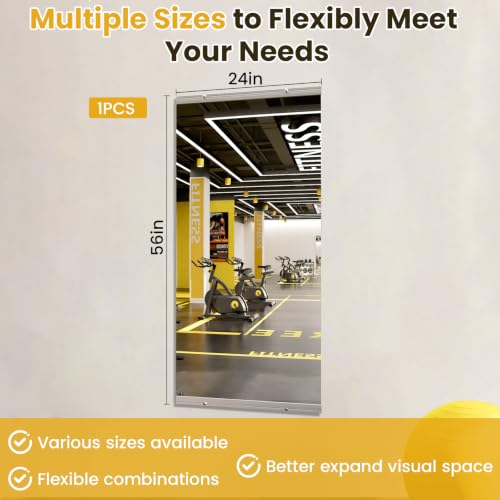 Image of LOAAO Gym Mirror, 56 inchx24 inch-1 PCS Mirror for Gym, Flexible Combination, Tempered Glass, Gym Wall Mirror for Home Gym, Dance Studio, Yoga Room, Garage Gym, Workout Room