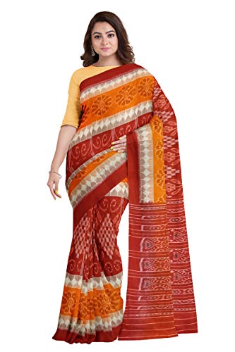 Image of Odisha Sambalpuri Handloom Ikat Women's Cotton Saree, Odisha Handloom Handmade Pure Cotton Khandua Saree, Ikkat Orissa Traditional Handloom Saree Without Blouse