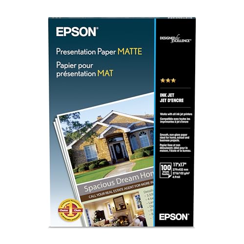 Epson Presentation Paper MATTE (11x17 Inches, 100 Sheets) (S041070),White
