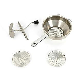 Fetcoi Zeef van 1,9 l roestvrij staal met 3 schijven om te malen, handmolen, praktische spacetpers, gemakkelijk te reinigen, zeef, jam