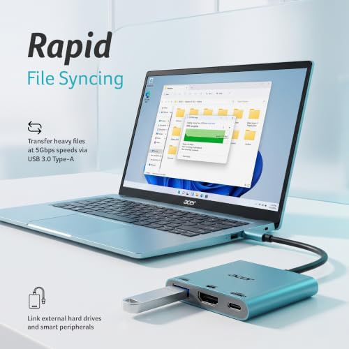 Image of Acer MultiLink 3-in-1 USB-C Hub | 4K HDMI @30Hz | USB 3.0 5Gbps Data Transfer | 100W USB-C Power Delivery Pass-Through | Plug & Play USB-C Adapter for MacBook, Windows Laptop, Tablet & Smartphone