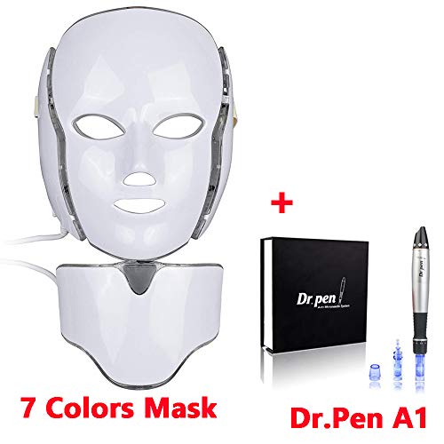 Máscara de 7 colores LED para el cuello y la cara - IR Photon Light Cuidado de la piel facial Máscara de belleza Terapia con Electric Auto Derma Pen Dr.Pen Ultima A1 Micro Aguja Sello Pen