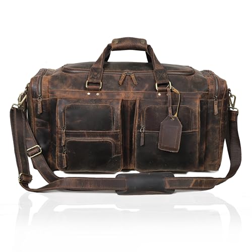 Large 24 inch duffel bags for men holdall leather travel Duffel bag overnight gym sports weekend Duffle bag (Dark Brown, 24" Large) - Image 3