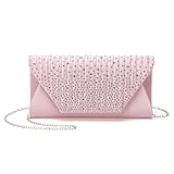 DTGN Evening Bags Clutch Purses for Women Formal, Purse Handbag Crossbody Bag Crystal Rhinestone with Chain Strap Shoulder Bag Sparkly for Wedding Guest Party Pink