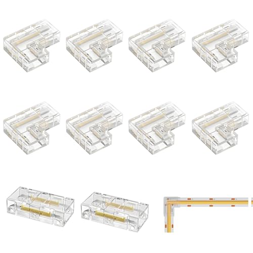 10pcs Connecteur Ruban LED COB 2 Pin pour 8mm, incluant 8Pcs Connecteur type L/angle 2Pcs Droits...