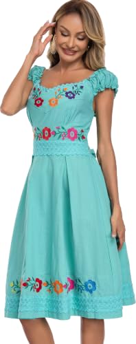 Image of Women's Mexican Dress Embroidered Causal Lace Party Dress
