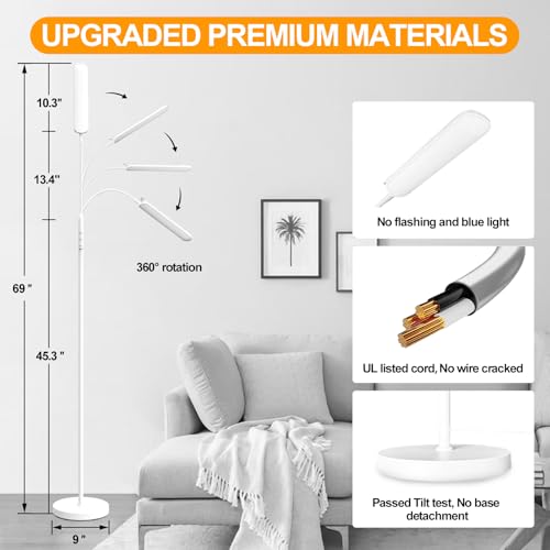 Image of marctronic White Floor Lamp, 18W 1800LM Bright LED Floor Lamps for Living Room Bedroom, Dimmable Timing Eye Caring Reading Standing Lamp with Remote & Works with Smart Plug