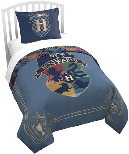 Jay Franco Duvet Cover Set – 2 Piece Comforter Cover and Sham Set, Super Soft Cozy Kids Bedding (Insert Not Included) Blue - Harry Potter, Twin