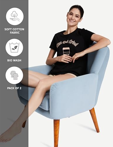 Image of Amazon Brand - Symbol Women Cotton Stretch Regular Fit Round Neck Half Sleeve T-Shirt (Available in Plus Sizes)