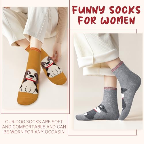 Image of Chalier 5 Pairs Socks for Women, Fun Cat Dog Animal Funny Socks Gifts