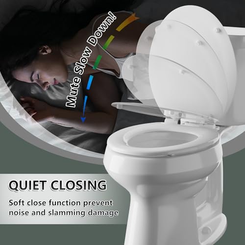 Image of Elongated Toilet Seat Angol Shiold Quiet-Close Molded Wood Toilet Seat with Non-Slip Adjustable Hinges, Anti-Pinch Bumpers, Easy Install & Clean(White, Elongated 18.5'')