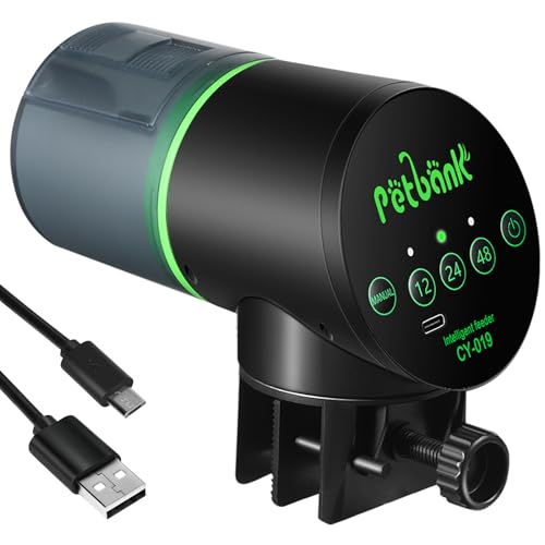 Automatic Fish Feeder for Aquarium – Auto Fish Food Dispenser Rechargeable for Fish Tank Vacation Fish Feeder Timer with USB Charger Cable (CY-019 Black)
