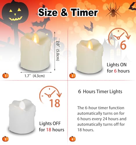 Image of 6 Battery Operated LED Votives with Remote Timer Small Unscented Flickering Flameless Electric Candles for Kitchen Home Decor Baptism Wedding Party Decorations Centerpieces Favors Gifts