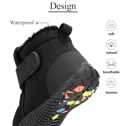 Padding Fur Snow Ankle Boots For Kids Boys Girls Comfortable Wide Toe Hoop Look Warm Lined Lug Sole Winter Barefoot Booties For Outdoor Winter4