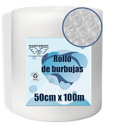 MARCPRINT Rollo Burbujas Embalaje 50 cm Ancho x 100 m Longitud - Papel Burbujas Embalaje Perfecto para Mudanza, Envíos - Transparente