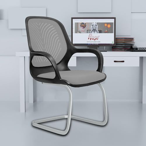 Image of ROSE Zaria | 3 Years Brand Warranty | Ergonomic mesh mid-Back Office Chair, Perfect for Study, Work from Home, revolving, Rolling Computer Desk Chair (Black & Grey, Visitor)