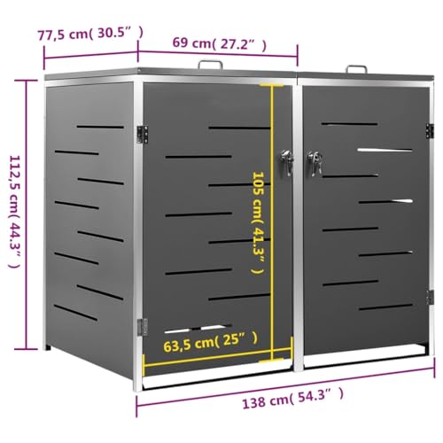 Mülltonnenbox Für 2 Tonnen 138x77,5x115,5cm - Edelstahl Rahmen Grau
