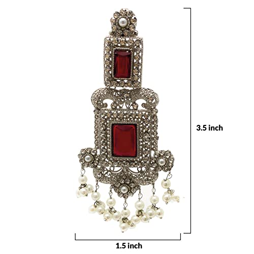 Duel On Jewel | Indian Bridal Chandelier, Jhumka, Infinity Hoop & Dangle Earrings | Filigree, Pearls, Zircon, Glass Accents | Gold or Silver-Plated Alloy | 2.5–3.75 Inch | Statement Wedding Jewelry4