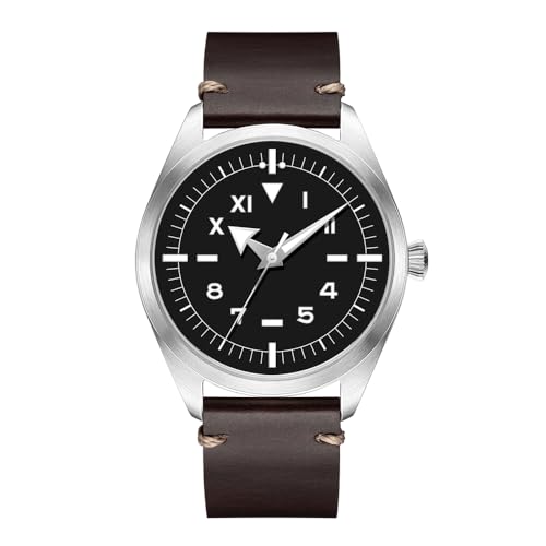 Boyarca Pilotuhr Herren Fliegerarmbanduhr Japan Automatikwerk Retro Mechanische Uhren Edelstahlgehäuse mit Leuchtender Wasserdichtigkeit