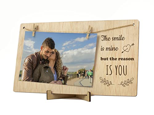 CONTRAXT Valentine's photo album frame. Photo holder Frame to hang photos with wooden clips gifts details original ideas special happy valentine's day lovers wonderful man (Couples EN)
