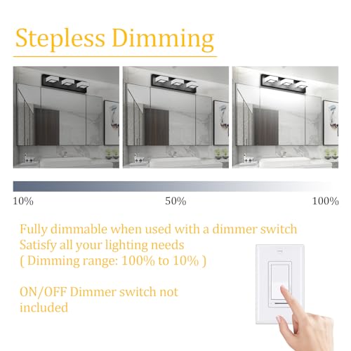 Image of Ralbay 5 Color Temperature Modern LED Black Bathroom Vanity Lights Dimmable Acrylic Modern Black Bathroom Wall Lighting Fixtures