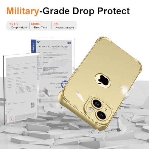 Image of ORETECH 3 in 1 for iPhone 15 Plus Case with 2 x Screen Protector,Gold | Full Body Shockproof Design Smooth Texture,15FT Military Grade, Camera Lens Shield, with Armor Front Frame Protection