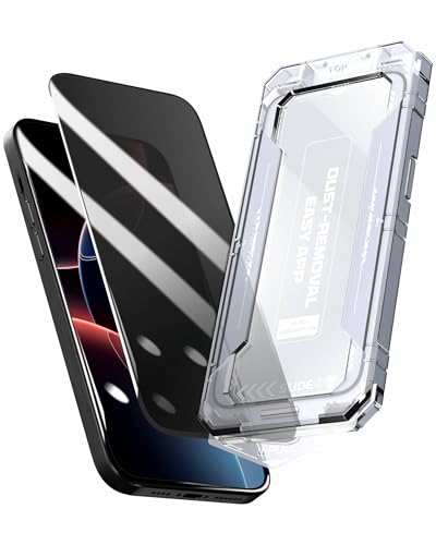 Image of Affix 2 Pack for Privacy iPhone 16 Pro Max Full Coverage Tempered Glass, Screen Protector Guard with Easy Fix Installation Tool, 9H Hardness Shatterproof, HD Clear Scratch Resistant