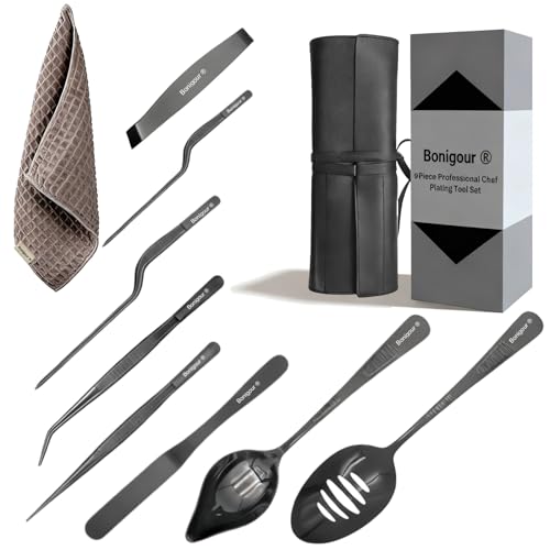 Chef Plating Tools,Professional Culinary Plating Tool Set,Chef Garnish Tools Kit,Fish Tweezers,Pastry Spatula,Cake Decorating Tweezers For Molecular Gastronomy (Black)