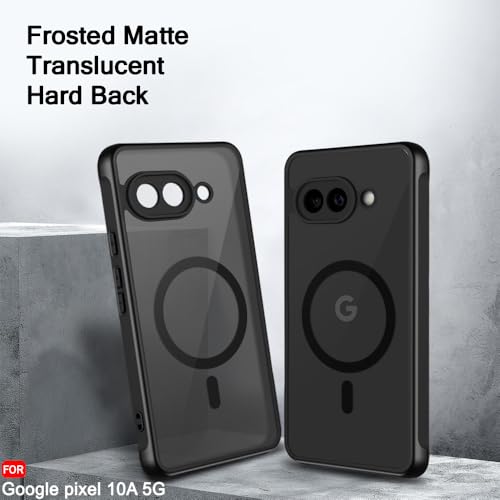 Image of TheGiftKart for Google Pixel 10a Case, Matte Frosted Hard Back Cover Compatible with MagSafe, Hybrid Shockproof Google Pixel 10a Cover with Camera & Screen Protection (PC & TPU, Translucent Black)