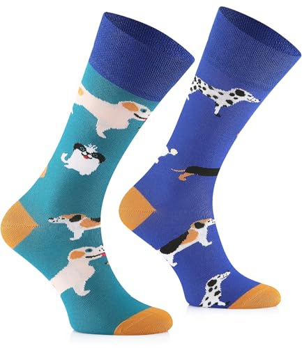 TODO Lustige Socken mit Hundemotiv Herren, Hunde Socken mit Tier Motiv (43-46, Blue Dogs)