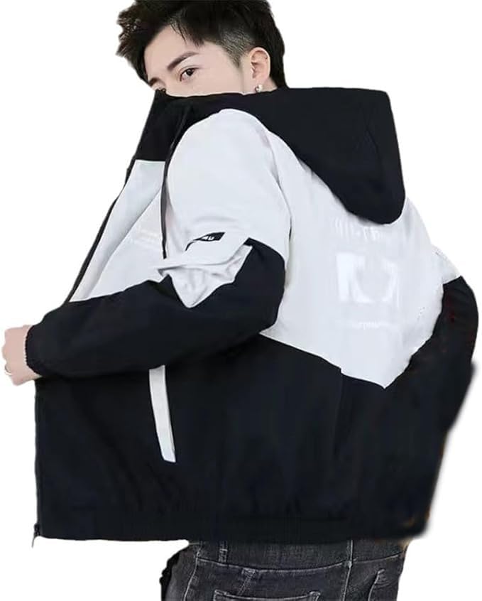 Mens Casual Hooded Windbreaker Jacket Lightweight Bomber Style Coat with Utility Pocket Stylish Outerwear for Daily, Travel & Sports Use