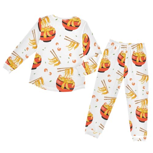 Pajama Set Long Sleeve for Boys & Girls,Bowl Noodles Chopsticks Kid's Soft Sleepwear Crewneck Loungewear 2 Piece PJ Underwear Set 8T2