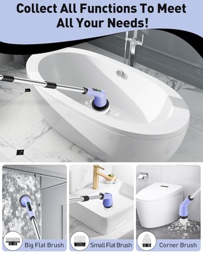 Image of Shower Scrubber with Long Handle, Shower Cleaner Brush with 8 Floor Machine Pads, Cordless Electric Spin Scrubber for Cleaning with 2 Speed, Cleaning Supplies for Bathroom Bathtub Kitchen Floor Toilet