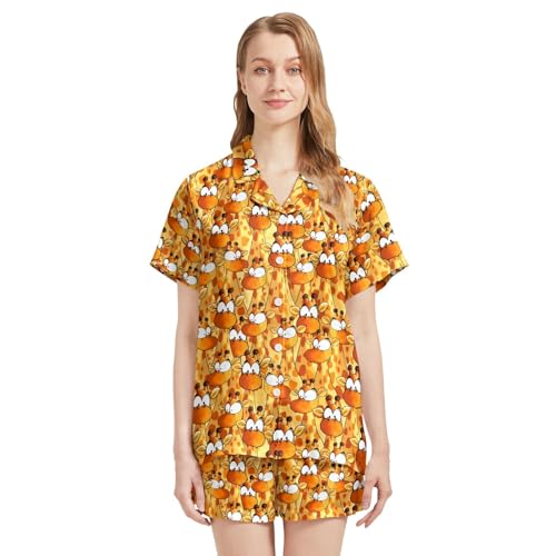 Image of Silk Satin Pajama Set for Women Summer Lounge Pjs Sets 2 Piece Suit Ladies Button Down Tops And Shorts Sleepwear