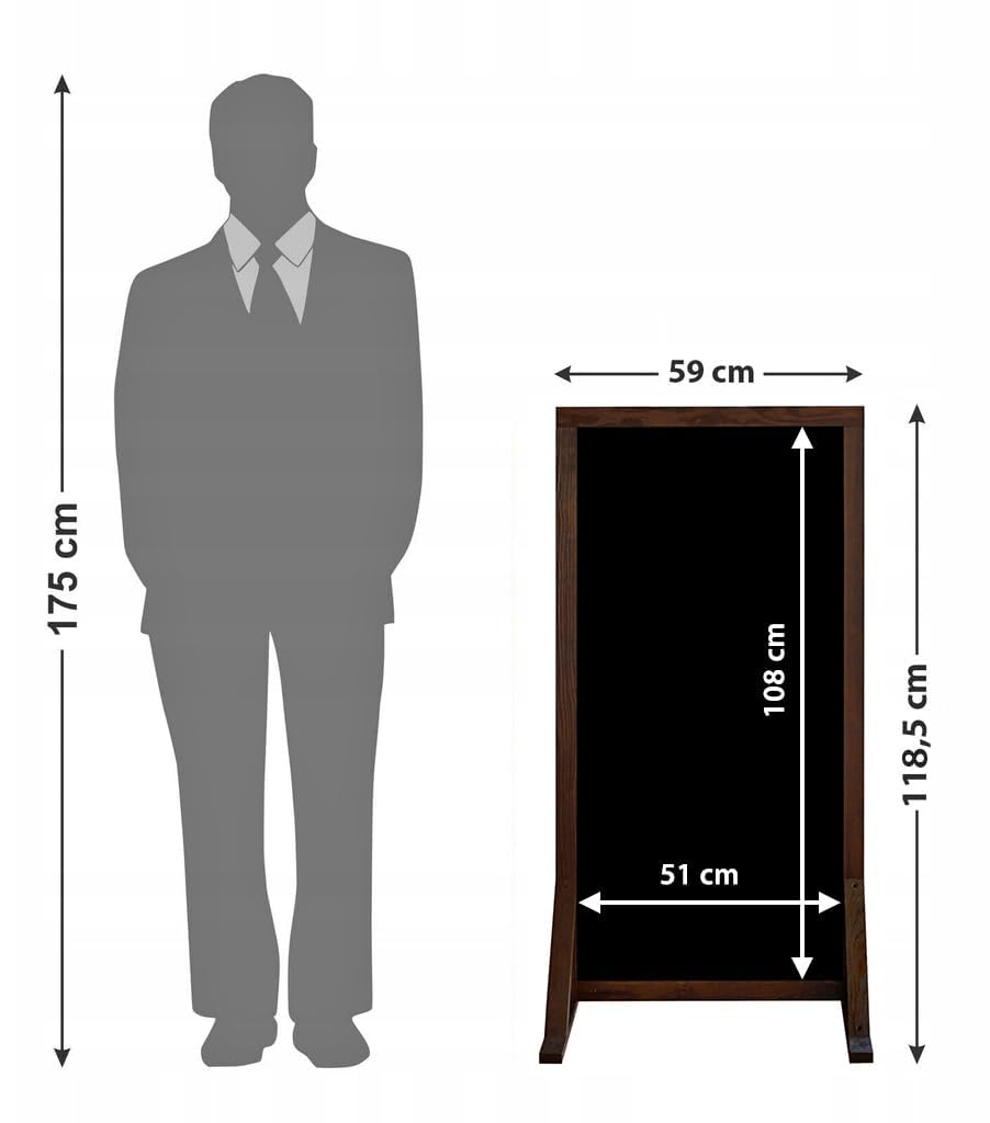 Dwustronny stojak reklamowy 118,5 x 59 cm, wodoodporna tablica z ABS w brązowej ramie drewnianej