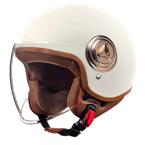Casque de Moto Demi-Visage certifié ECE avec visière - Casque Jet de Style rétro pour Enfants, Jeunes, Hommes et Femmes, Casque de Scooter léger F,54-61CM
