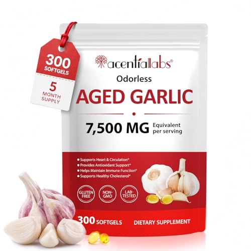 Schwarzer Knoblauch Kapseln Geruchslos 7500mg Äquivalent (15:1 Extrakt) 300 Softgels 5 Monate Vorrat Fermentierter Aged Garlic Laborgeprüft Non-GMO Glutenfrei Hochdosiert