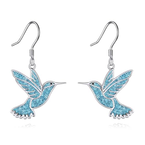 Boucles d'oreilles colibri origami argent 925 et turquoise DAYLINLOVE