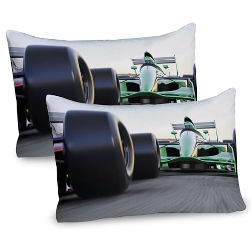 Ambesonne Cars Pillow Sham Set of 2, Sports Theme Indy Vehicles on an Asphalt Road Motion Blur Formula Race Print, Quality Microfiber Bedding Item for All Seasons, 36