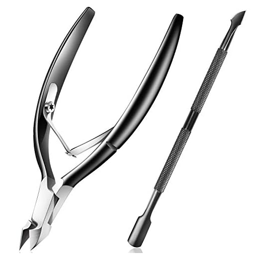 Cuticle Trimmer with Cuticle Pusher - Cuticle Clipper Nipper Cutter ECBASKET Dead Skin Remover Scissor Plier Durable Manicure Pedicure Tools for Fingernails and Toenails Black