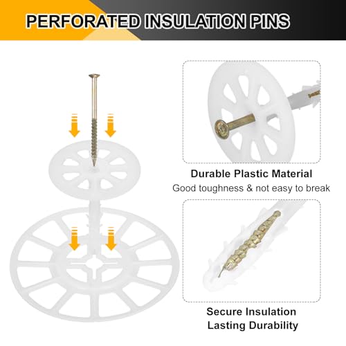 Pins perforés d'isolation pour pose de doublage thermique sur mur en maçonnerie, 82mm