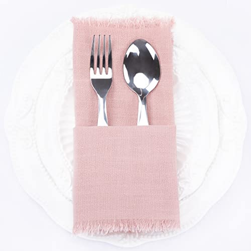 Dezerlor 4Pcs Dusty Rose Cotton Fringed Napkins Handmade Linen Napkins Boho Rustic Dinner Cloth Napkins For Wedding Bridal Baby Shower Party Decoration,16"X16"(Dusty Rose,4Pcs) #TOP2